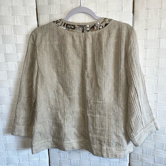 Chico’s Womens Tunic Linen Blend Blazer Jacket Size Medium Jewl Embroidered - Picture 6 of 16